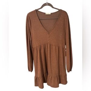 Trendy Brown Long Sleeve Dress